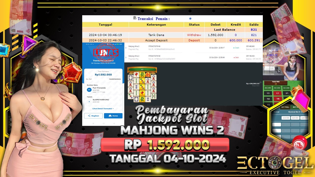 BUKTI JACKPOT SLOT MAHJONG WINS 2 TERPERCAYA DI INDONESIA TGL 04-10-2024