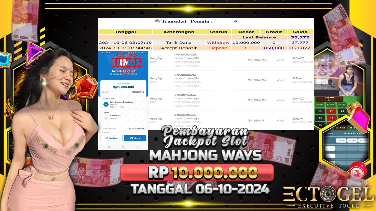 BUKTI JACKPOT SLOT MAHJONG WAYS TERPERCAYA DI INDONESIA TGL 06-10-2024