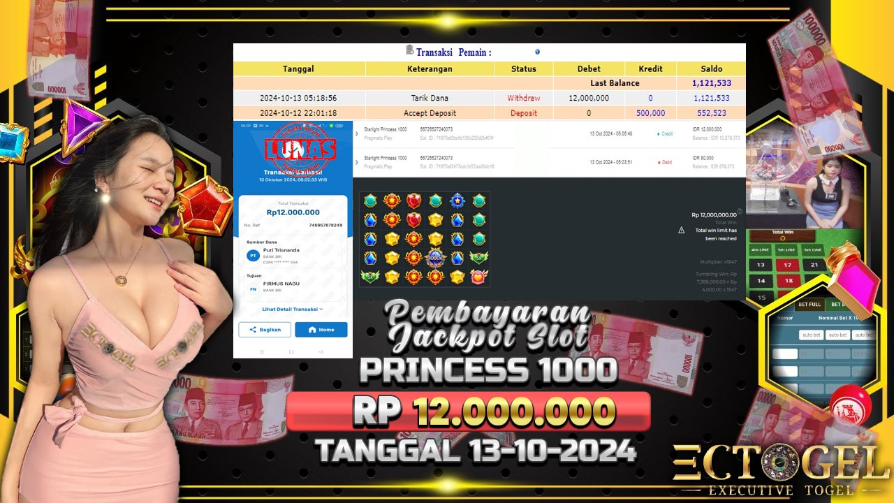 BUKTI JACKPOT SLOT STARLIGHT PRINCESS 1000 TERPERCAYA DI INDONESIA TGL 13-10-2024