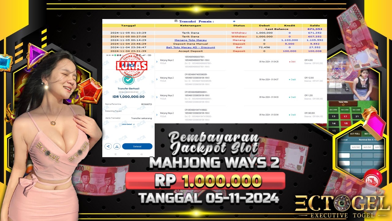 BUKTI JACKPOT SLOT MAHJONG WAYS 2 TERPERCAYA DI INDONESIA TGL 05-11-2024