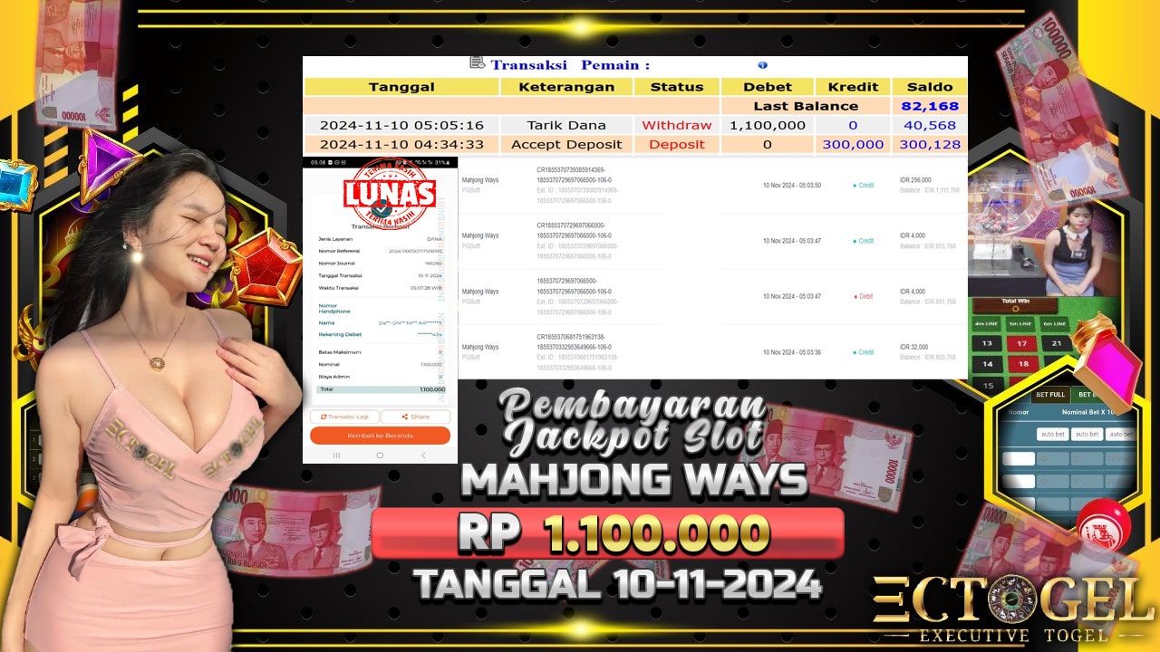 BUKTI JACKPOT SLOT MAHJONG WAYS TERPERCAYA DI INDONESIA TGL 10-11-2024