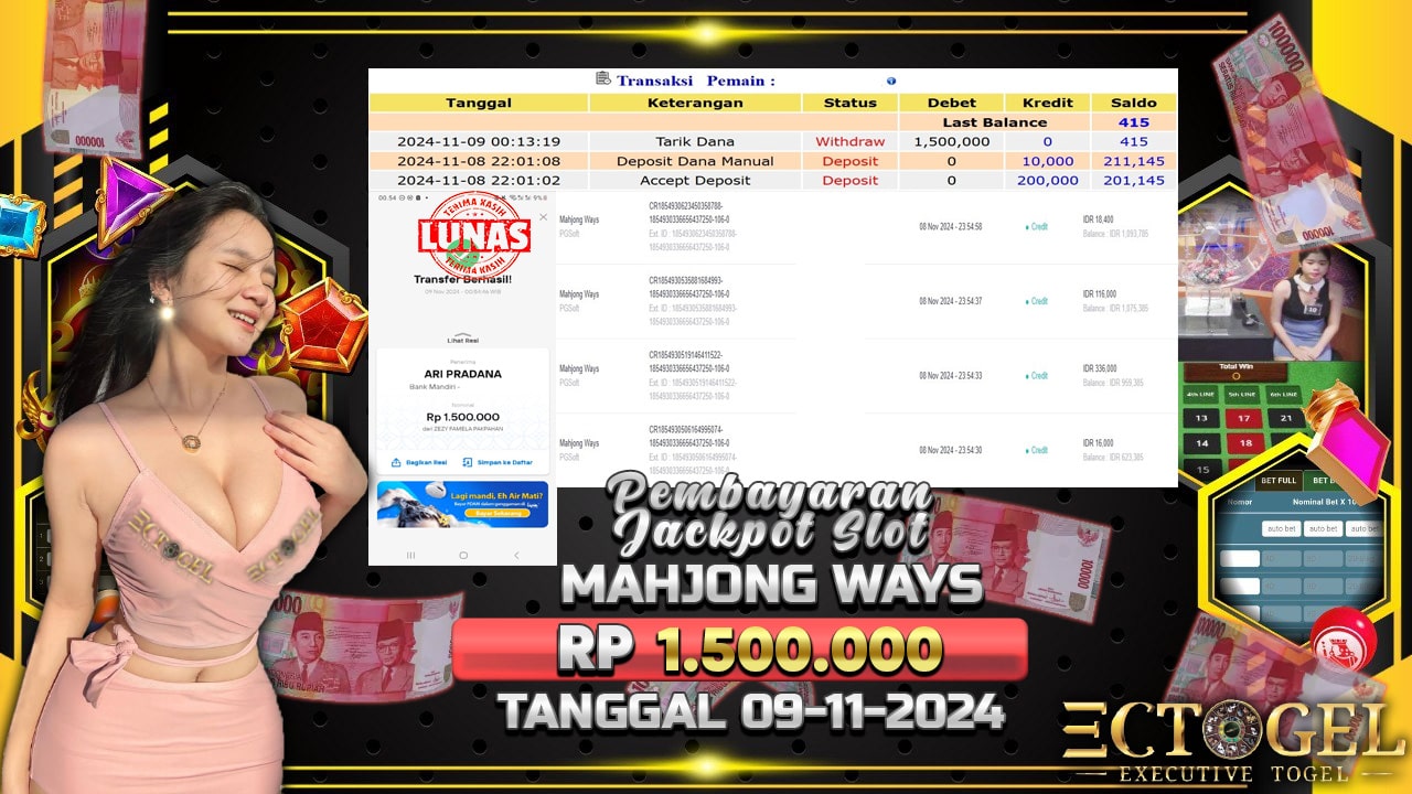 BUKTI JACKPOT SLOT MAHJONG WAYS TERPERCAYA DI INDONESIA TGL 09-11-2024