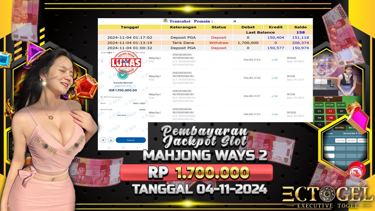 BUKTI JACKPOT SLOT MAHJONG WAYS 2 TERPERCAYA DI INDONESIA TGL 04-11-2024